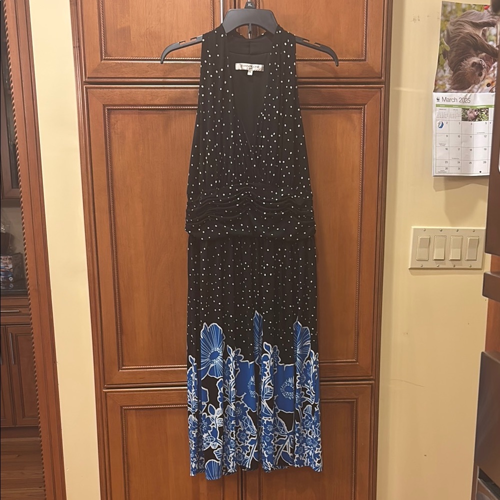 Evan Picone Black and Blue Halter Sheath Dress